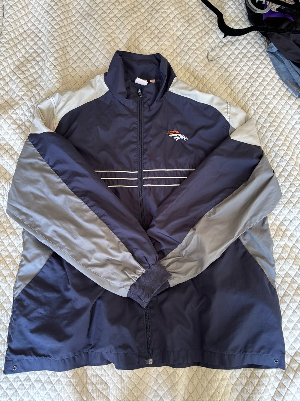 NFL Denver Broncos Navy and Gray Lightweight Zip Jacket